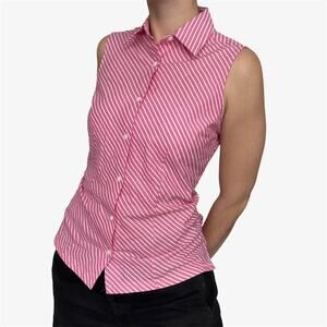Van Heusen pink white striped vintage sleeveless button up - size small